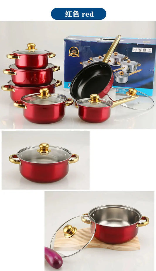 12PCS Red Stainless Steel Cookware