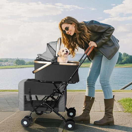Foldable Double Pet Stroller for Dogs & Cats