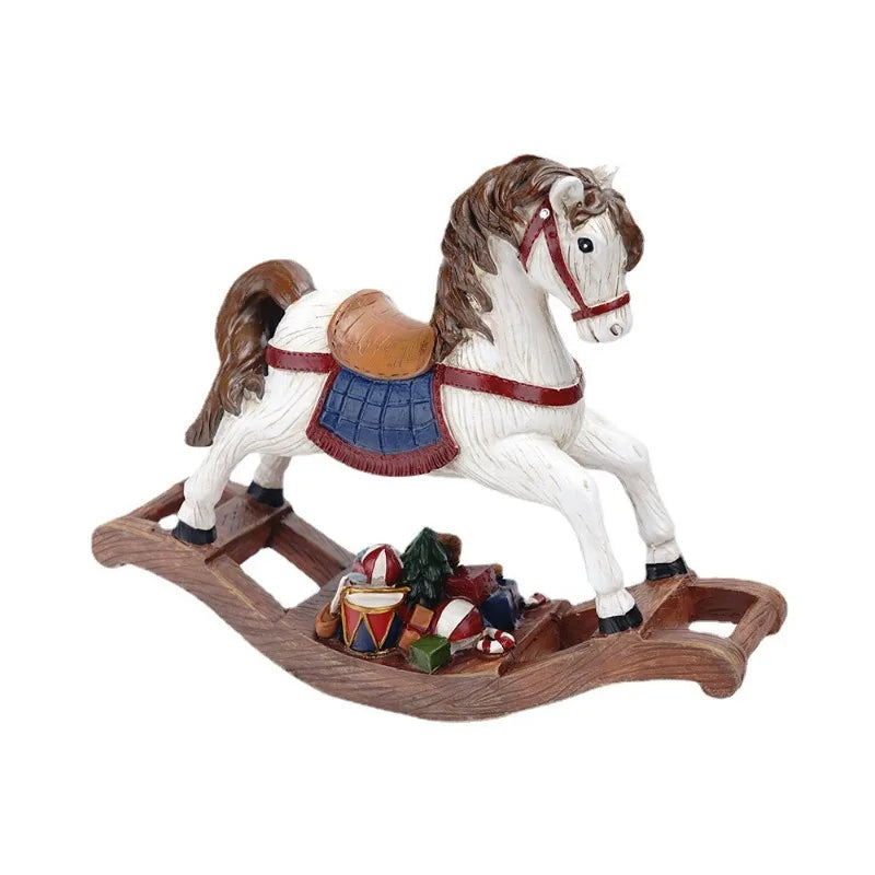 America White Resin Rocking Horse with Gift Box for Children Christmas Present Kid Room Decor Baby Birthday Favors