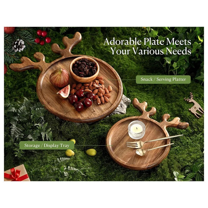 Wood Serving Platter With Antler Handle