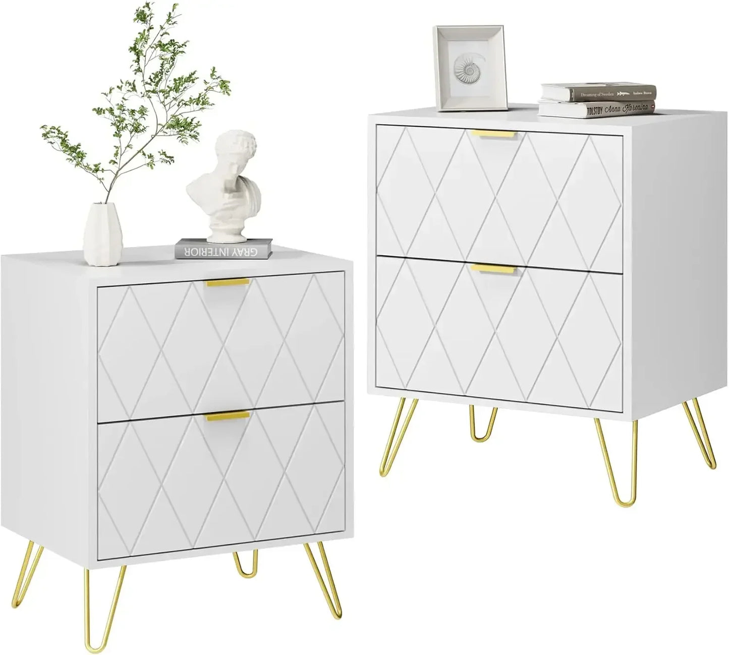 Nightstand Set of 2 with Gold Handle,