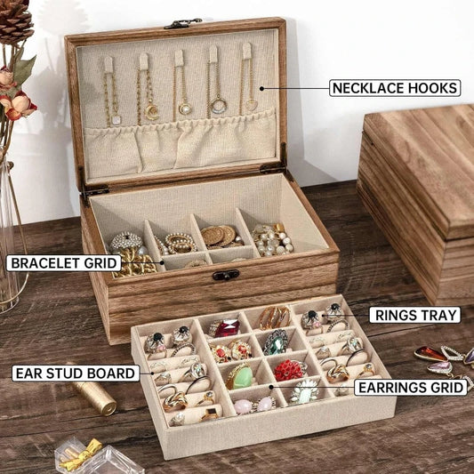 Vintage Jewelry Box Solid Wood Containers