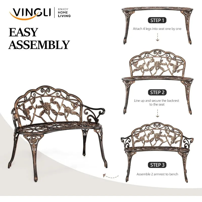 Outdoor Metal Rose Bench