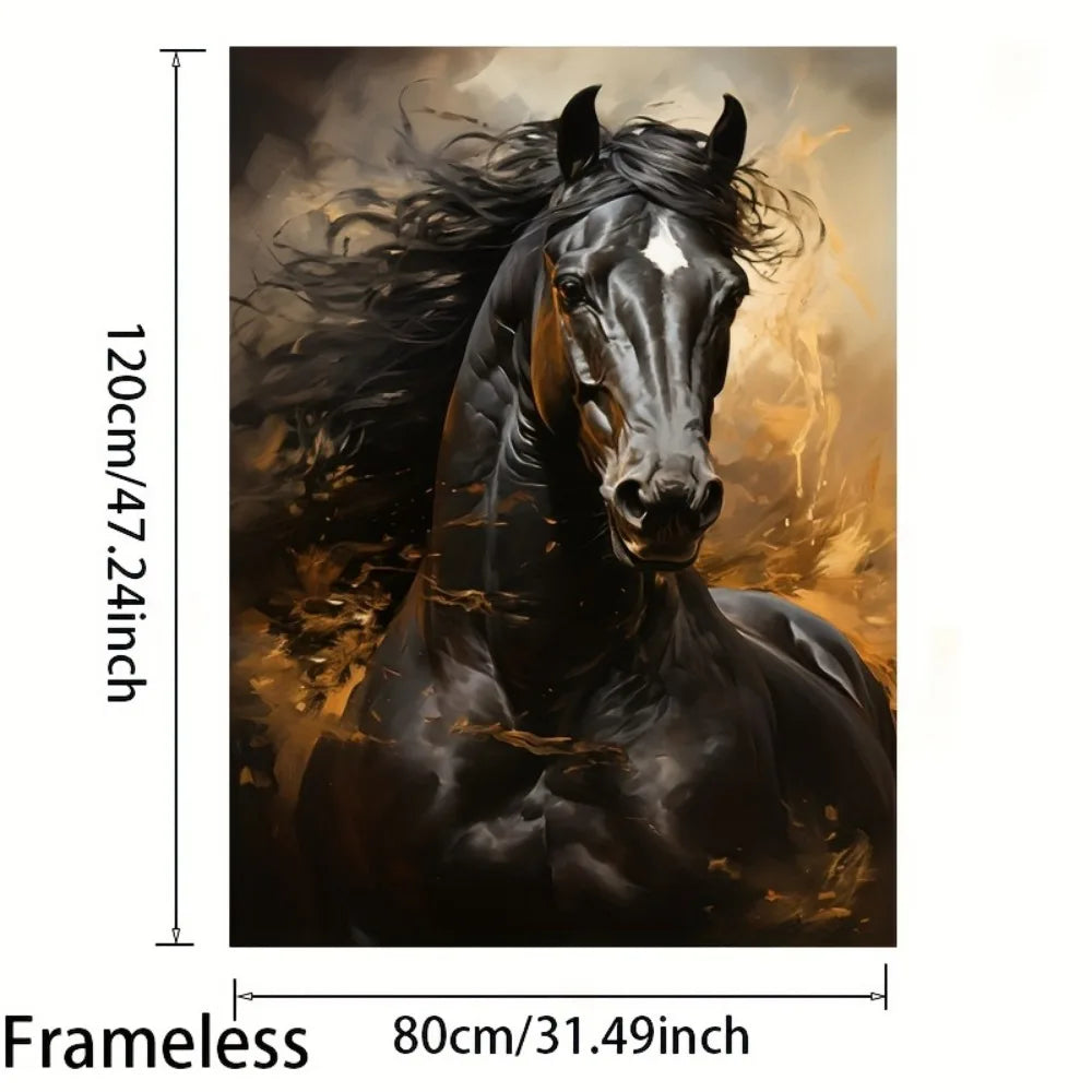 Black horse running canvas print