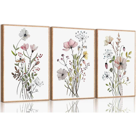 3Pcs Watercolor Wildflower Canvas Art