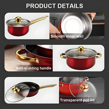 Red Stainless Steel Cookware, 12-Piece