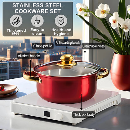 Red Stainless Steel Cookware, 12-Piece