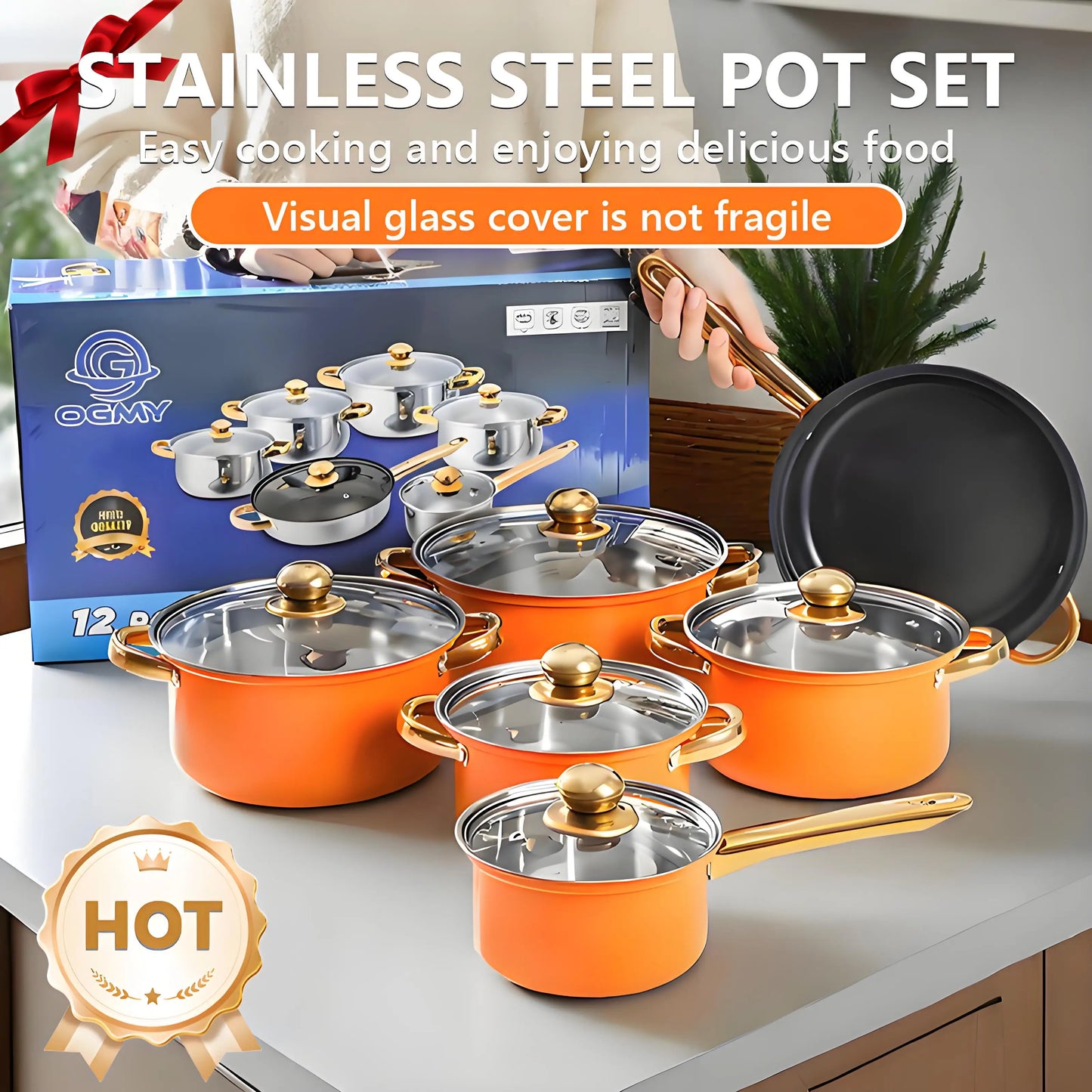 Red Stainless Steel Cookware, 12-Piece