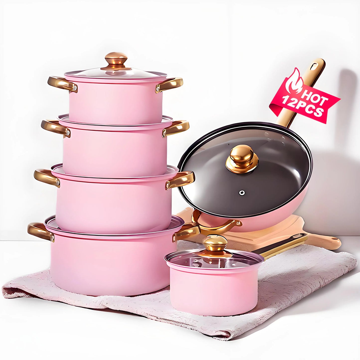 Red Stainless Steel Cookware, 12-Piece