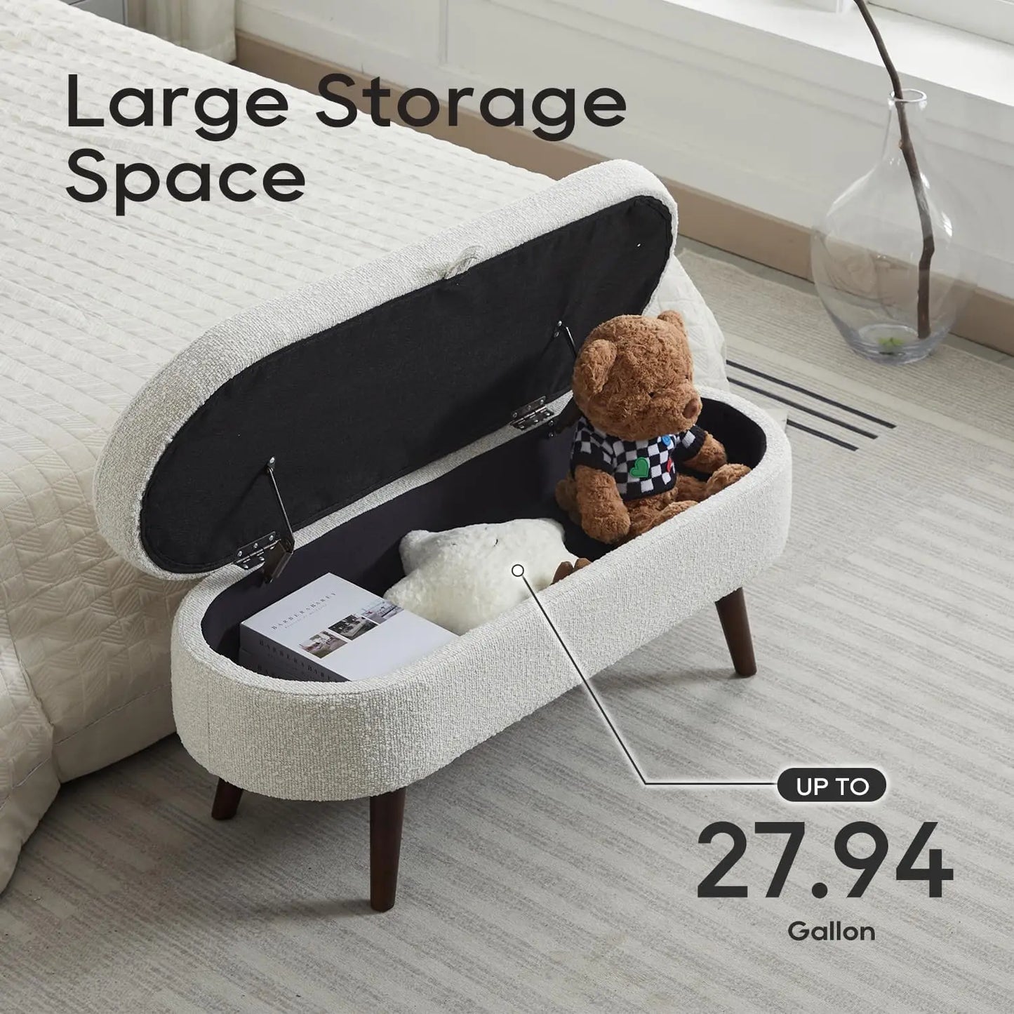 43.8" Boucle Storage Ottoman Bench
