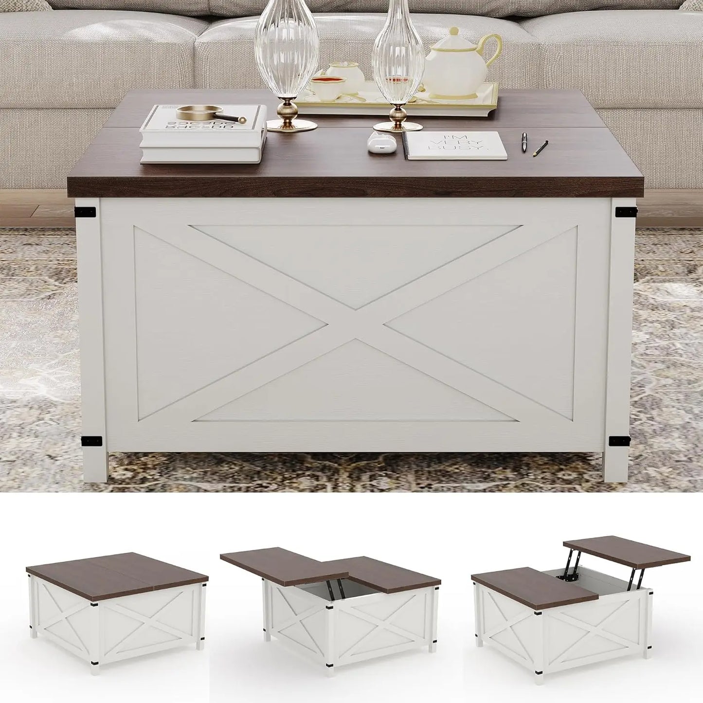 Rustic Farmhouse Lift Top Coffee Table with Large Hidden Storage Space Saving for Living Room,Home Office Industrial Furniture