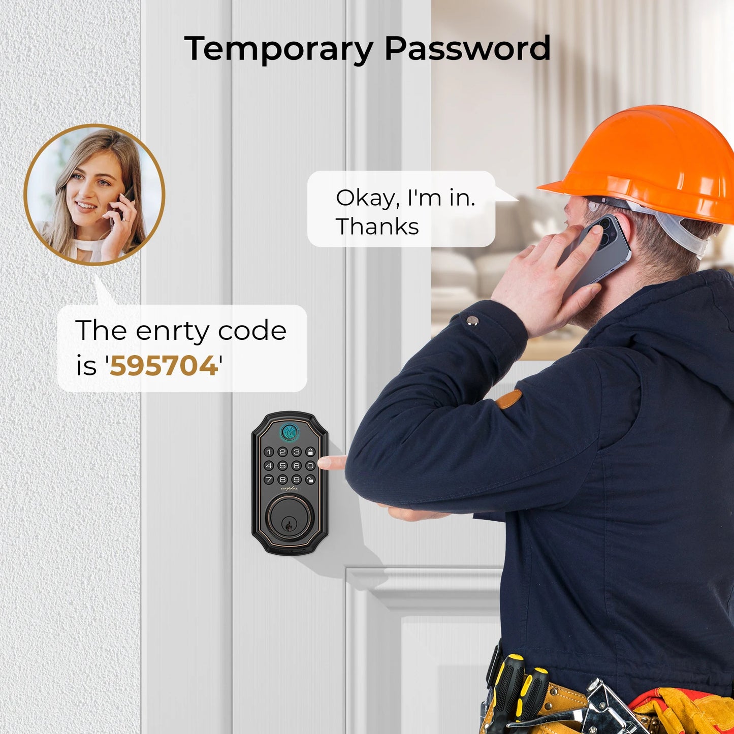 Arpha Smart Lock ‎D280W Keyless Entry Door Lock Fingerprint Bulit-in WiFi Deadbolt Electronic Keypad Auto-Lock Easy Installation