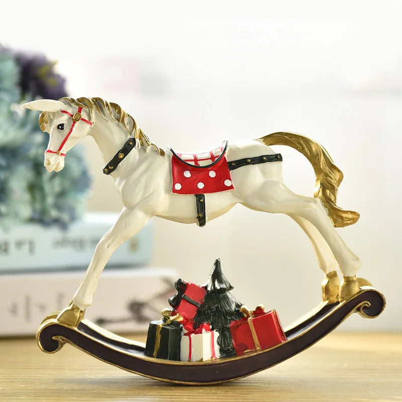 America White Resin Rocking Horse with Gift Box for Children Christmas Present Kid Room Decor Baby Birthday Favors