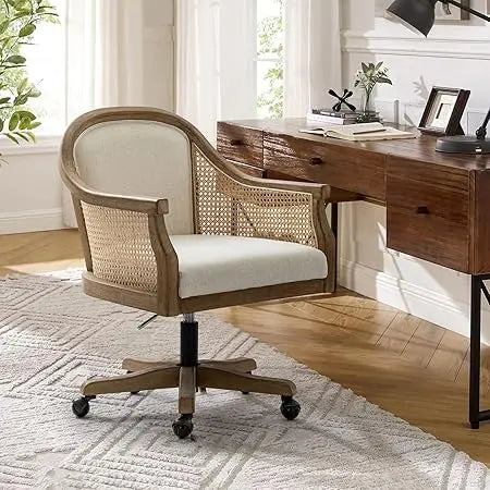 Rattan Desk Chair, Upholstered