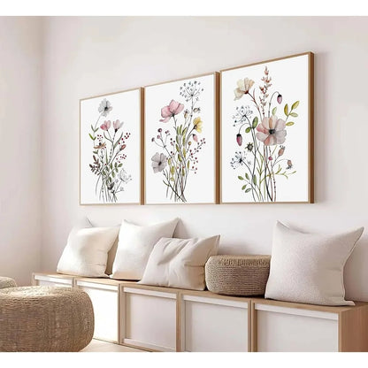 3Pcs Watercolor Wildflower Canvas Art