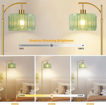 Gold Dimmable Floor Lamp with Remote, Mid Century Modern Brass Standing Light for Living Room Bedroom