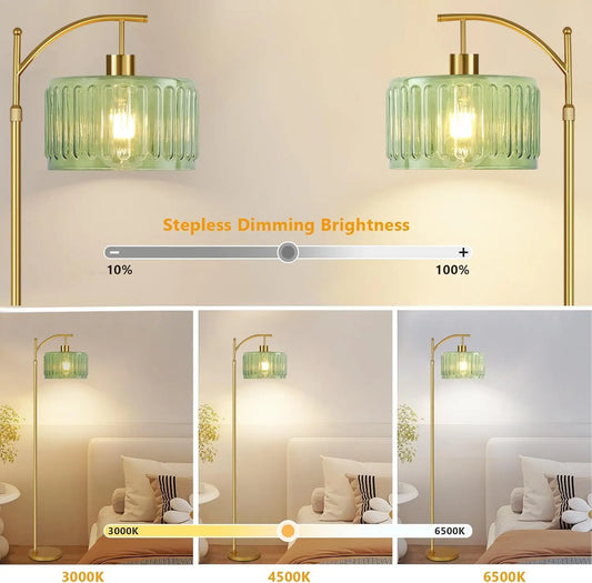 Gold Dimmable Floor Lamp with Remote, Mid Century Modern Brass Standing Light for Living Room Bedroom