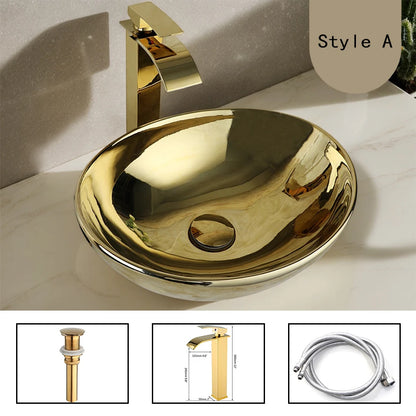 Gold Ceramic Luxury Bathroom Sink Set