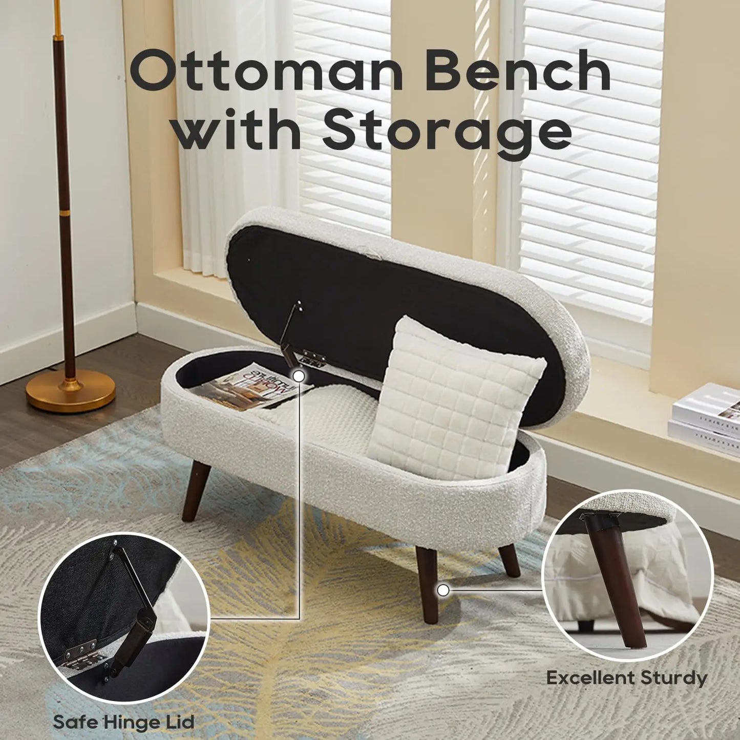 43.8" Boucle Storage Ottoman Bench