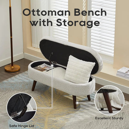 43.8" Boucle Storage Ottoman Bench