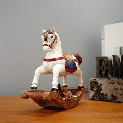 America White Resin Rocking Horse with Gift Box for Children Christmas Present Kid Room Decor Baby Birthday Favors