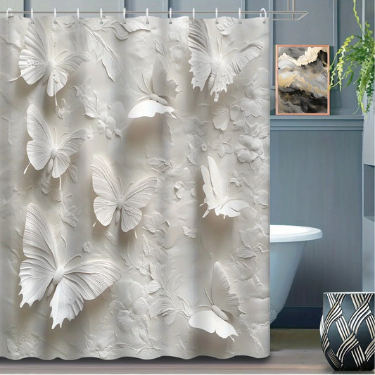 1pc White Theme Modern Butterfly Shower Curtain