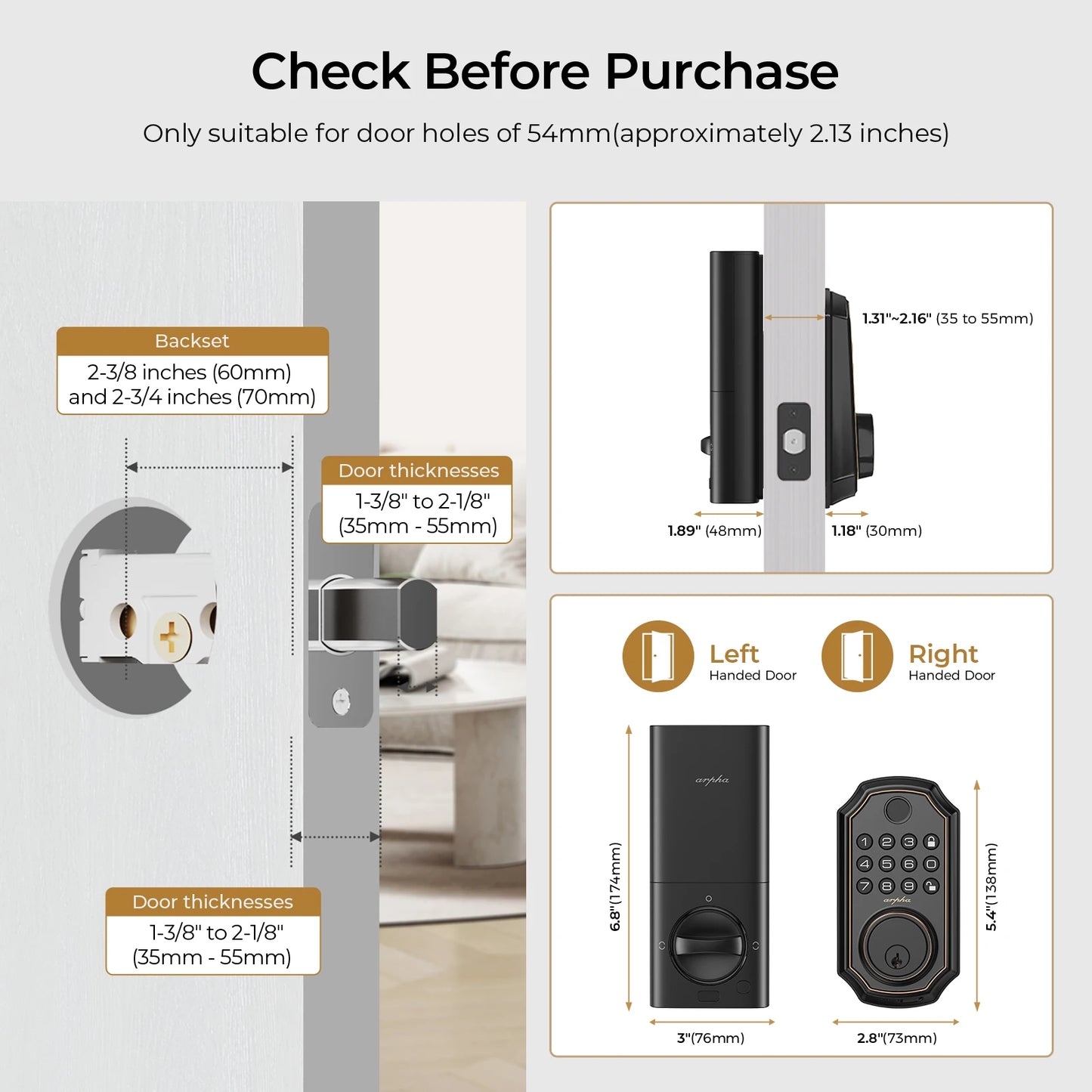 Arpha Smart Lock ‎D280W Keyless Entry Door Lock Fingerprint Bulit-in WiFi Deadbolt Electronic Keypad Auto-Lock Easy Installation