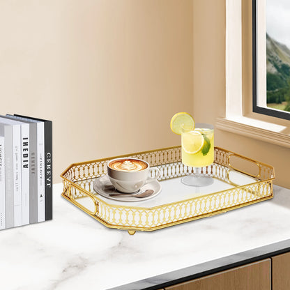 Octagon Glass Makeup Tray with Mirror