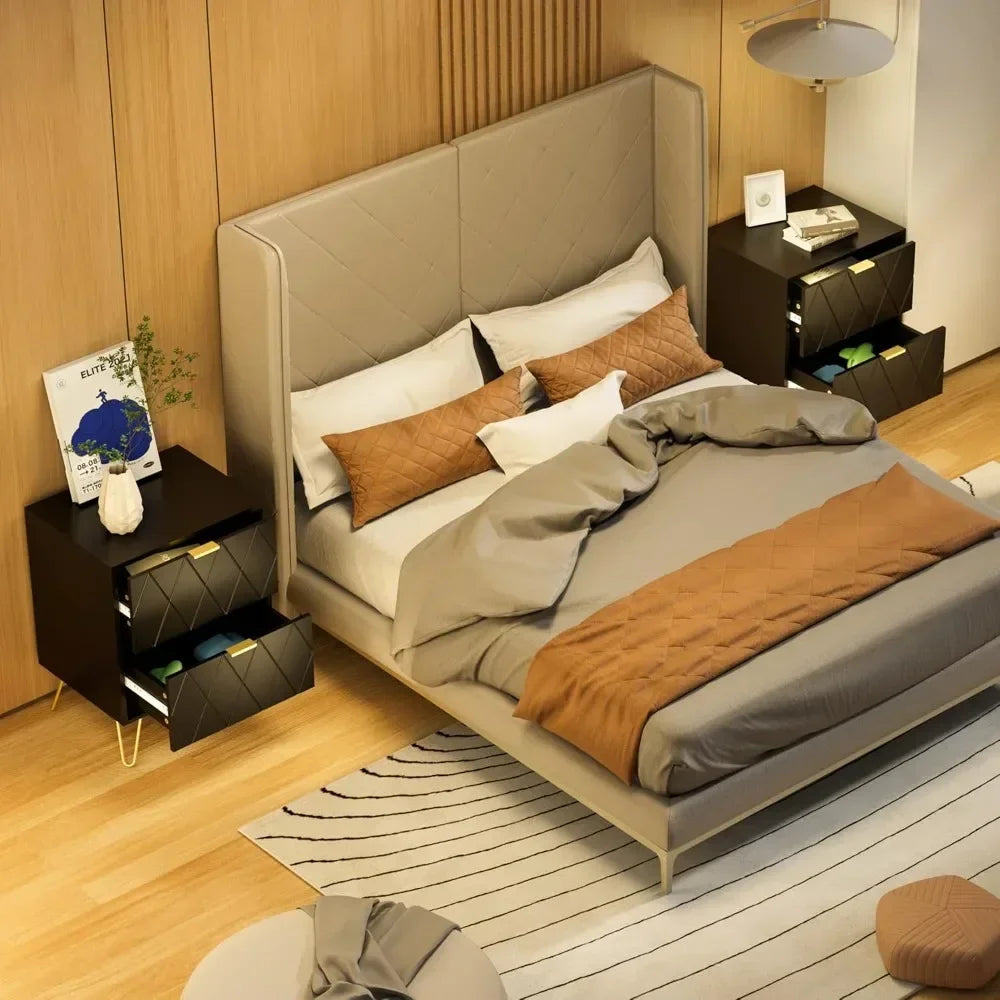 Nightstand Set of 2 with Gold Handle,