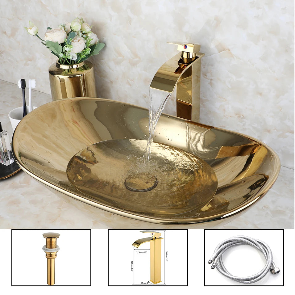 Gold Ceramic Luxury Bathroom Sink Set
