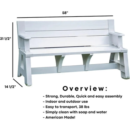 Gen 1 2-in-1 Outdoor Convertible Bench to Picnic Table | Space-Saving, Weather-Resistant Patio Furniture for Yard, Deck, Garden