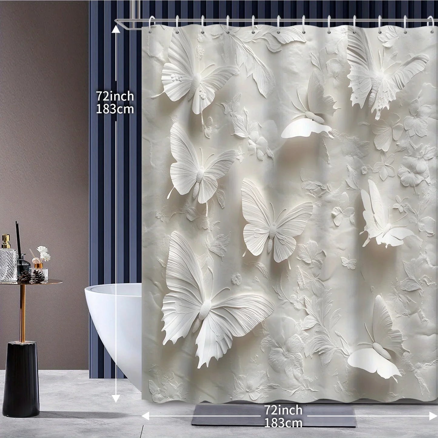 1pc White Theme Modern Butterfly Shower Curtain