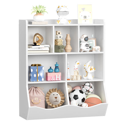 Kids 3-Tier Toy Storage Organizer Bookshelf White- 7 Compartment Bookshelf & Toy Shelf for Kids' Room, Bedroom