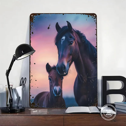 Horse and Foal At Sunset Metal