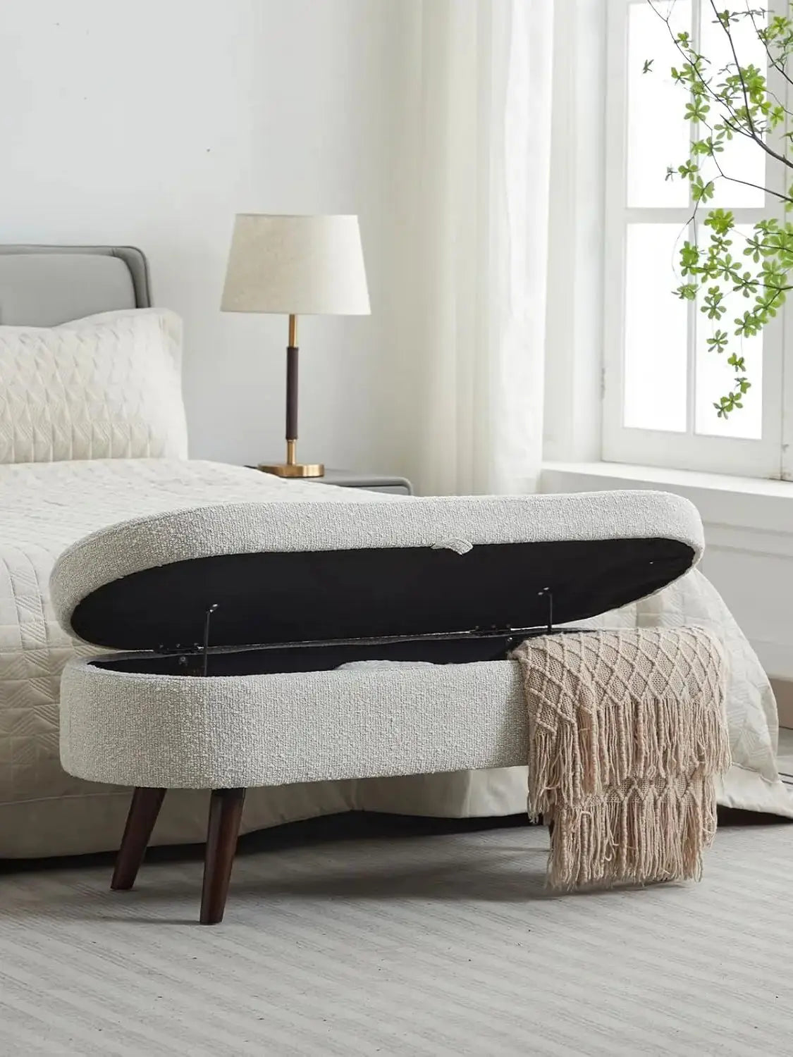 43.8" Boucle Storage Ottoman Bench