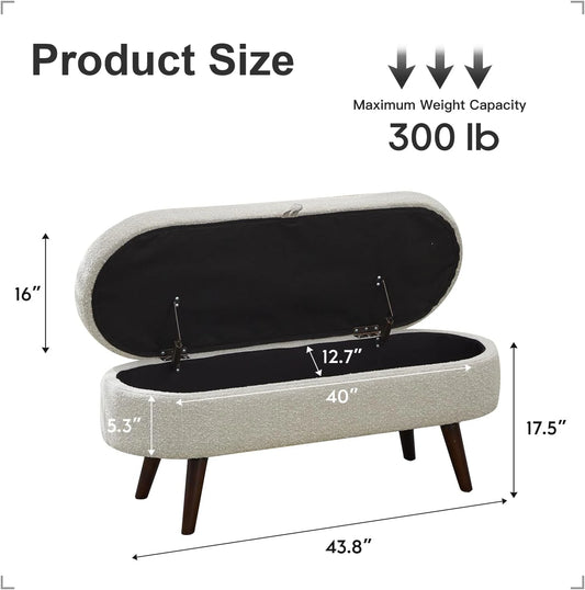43.8" Boucle Storage Ottoman Bench