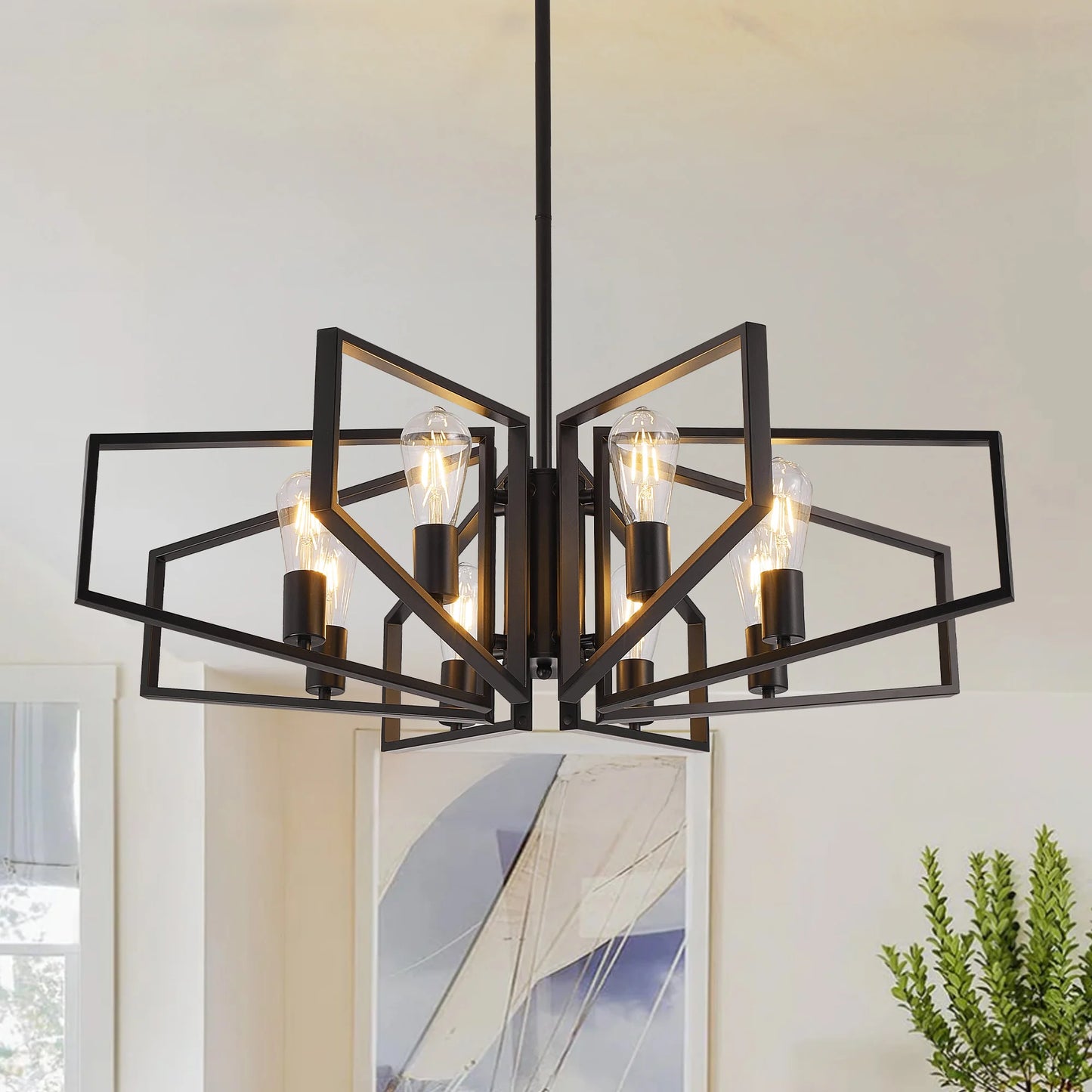 Modern 8-Light Geometric Chandelier