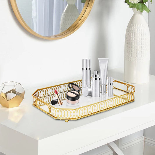 Octagon Glass Makeup Tray with Mirror