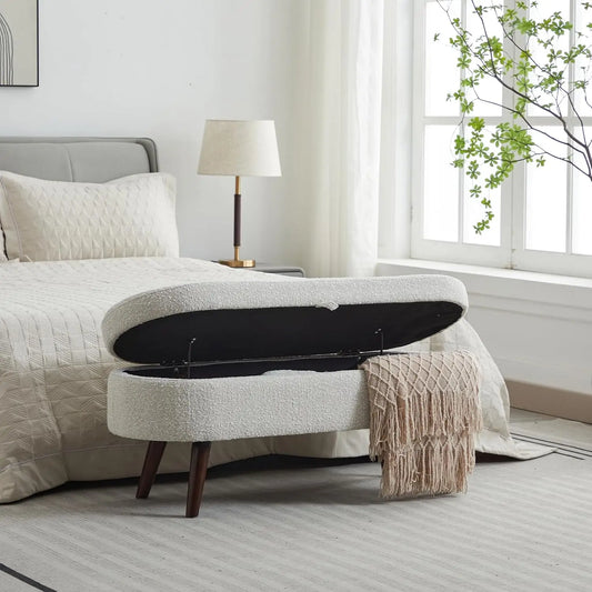 43.8" Boucle Storage Ottoman Bench