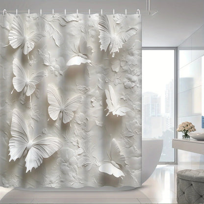 1pc White Theme Modern Butterfly Shower Curtain