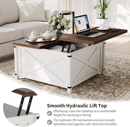 Rustic Farmhouse Lift Top Coffee Table with Large Hidden Storage Space Saving for Living Room,Home Office Industrial Furniture