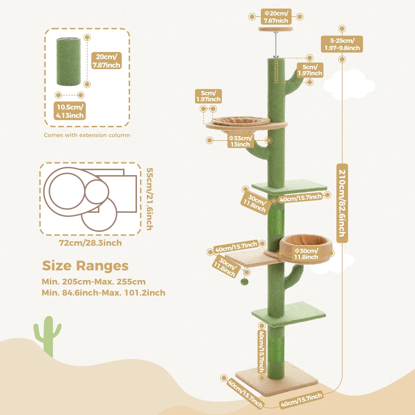 Adjustable Height Cactus Cat Tree Indoor