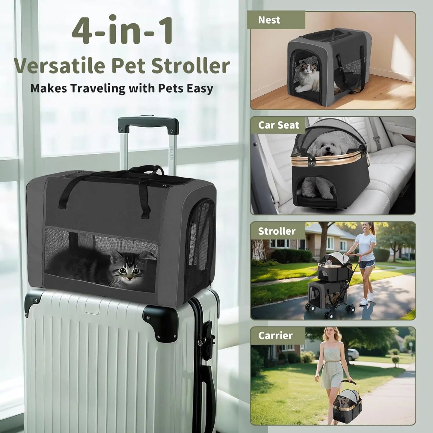Foldable Double Pet Stroller for Dogs & Cats