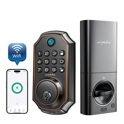 Arpha Smart Lock ‎D280W Keyless Entry Door Lock Fingerprint Bulit-in WiFi Deadbolt Electronic Keypad Auto-Lock Easy Installation