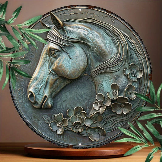 Funny Smiling Horse 2D Round Aluminum Sign