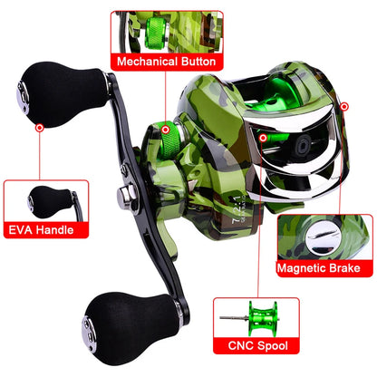 7.2:1 Gear Ratio Stainless Steel Baitcasting Reel