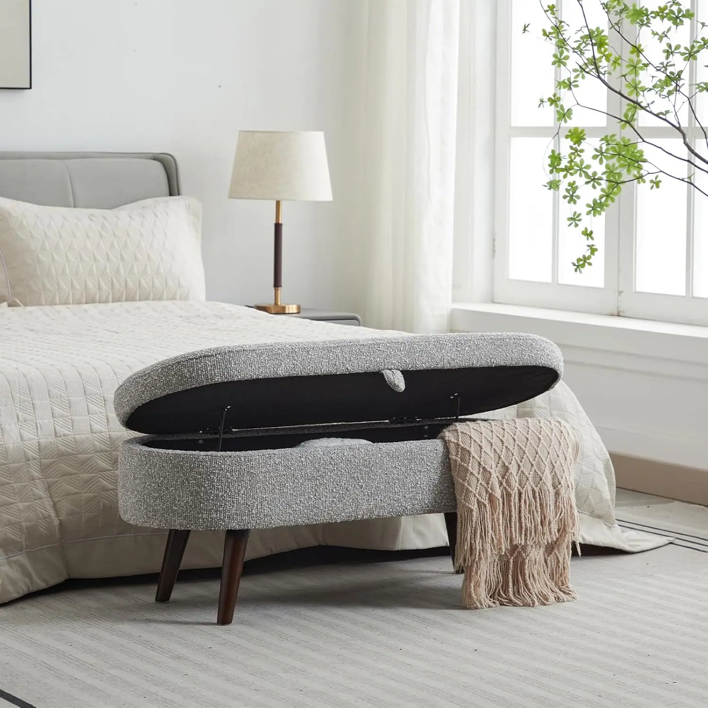 43.8" Boucle Storage Ottoman Bench