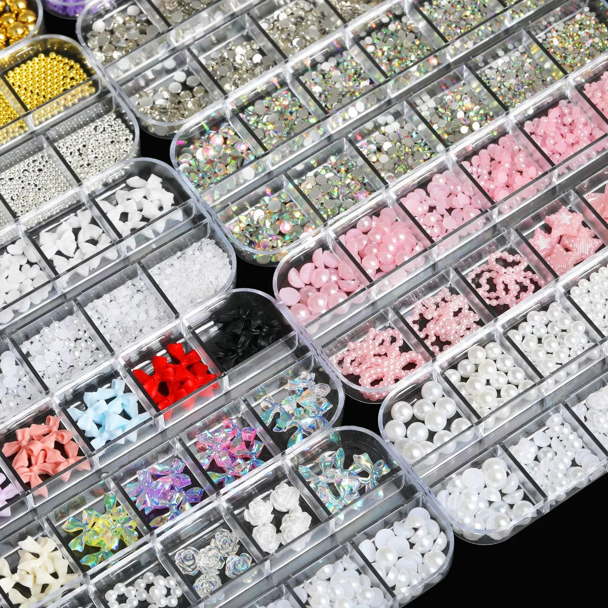 11 Boxes Of 3D Nail Decoration With Peaceful Bottom Pearls, Flat Back Rhinestone Flowers Steel Balls Of Various Styles Of Resin