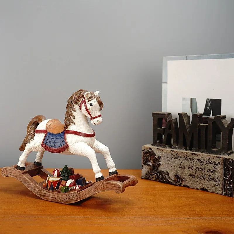 America White Resin Rocking Horse with Gift Box for Children Christmas Present Kid Room Decor Baby Birthday Favors