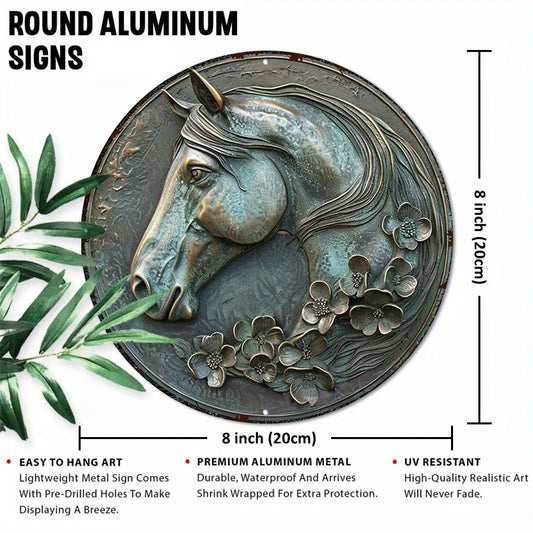 Funny Smiling Horse 2D Round Aluminum Sign